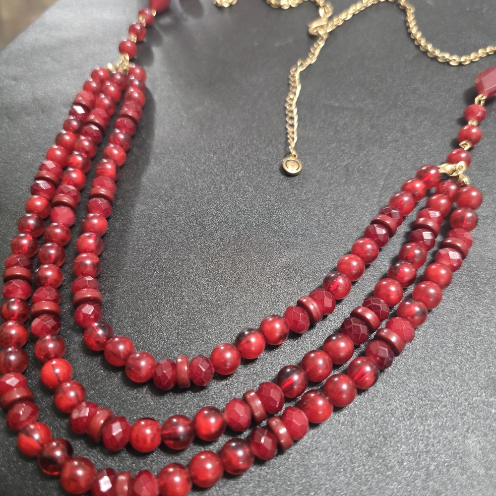 Vintage 1946 Multi Strand Red Beaded Necklace